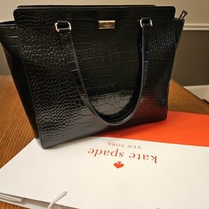 Kate Spade Black Elissa Croc Embossed Shoulder Tote
